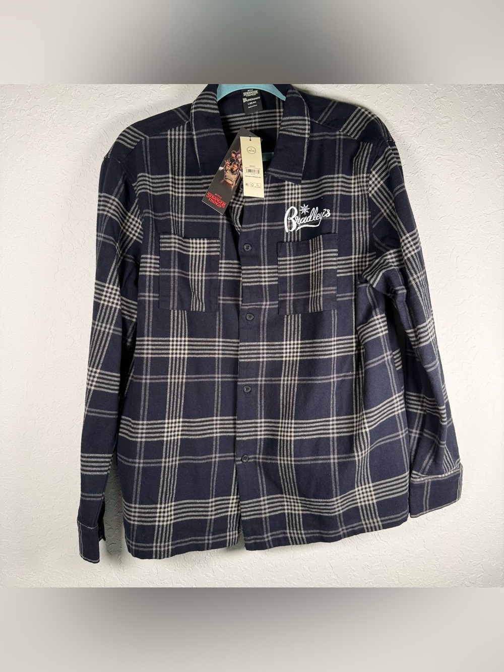 No Boundaries Navy and Gray Plaid Button-Down Shirt